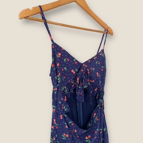 LUCCA Ruffle Front Tie Cut Out Cherry Print Dress - Picture 5 of 10